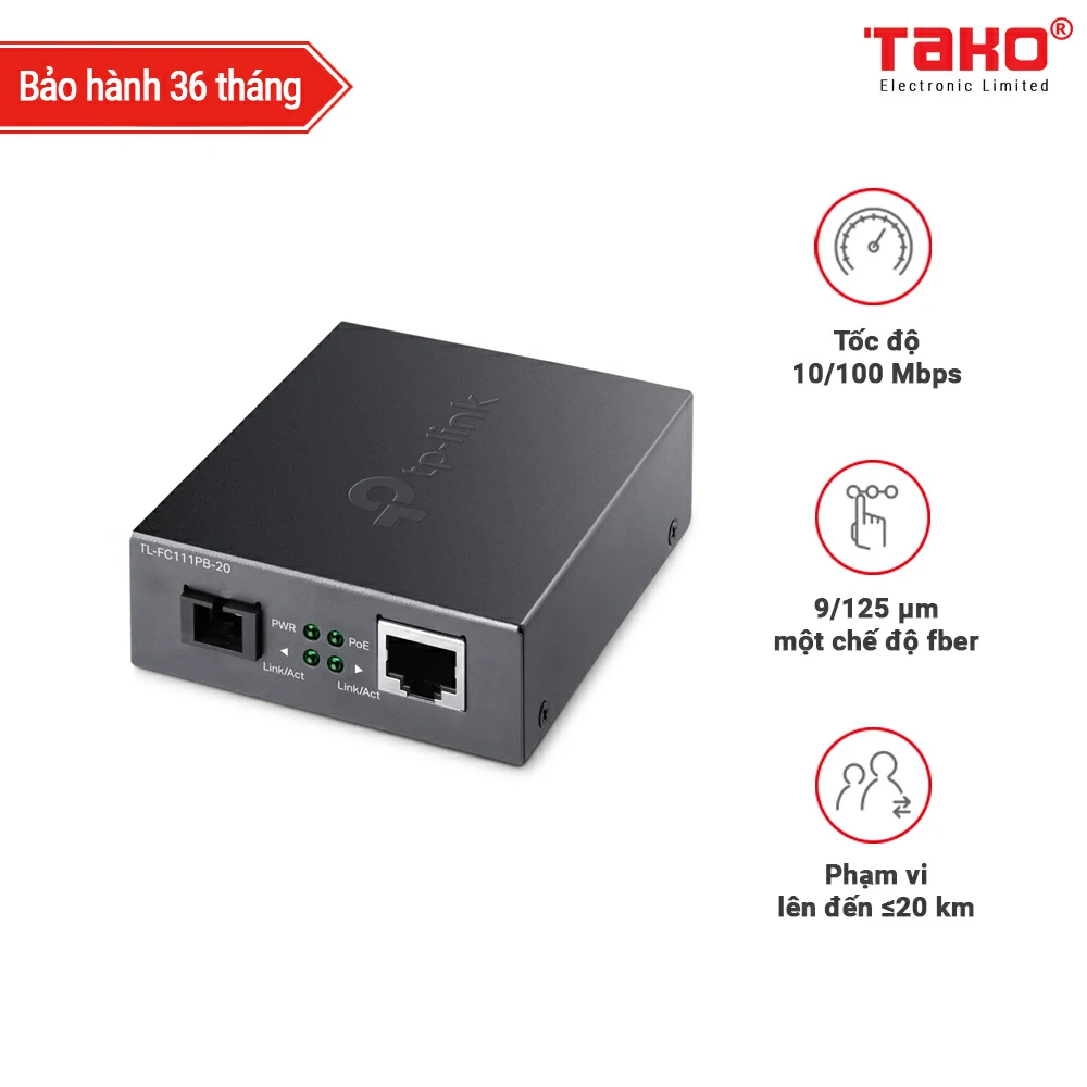 TL-FC111PB-20 10/100Mbps WDM Media Converter với 1-Port PoE