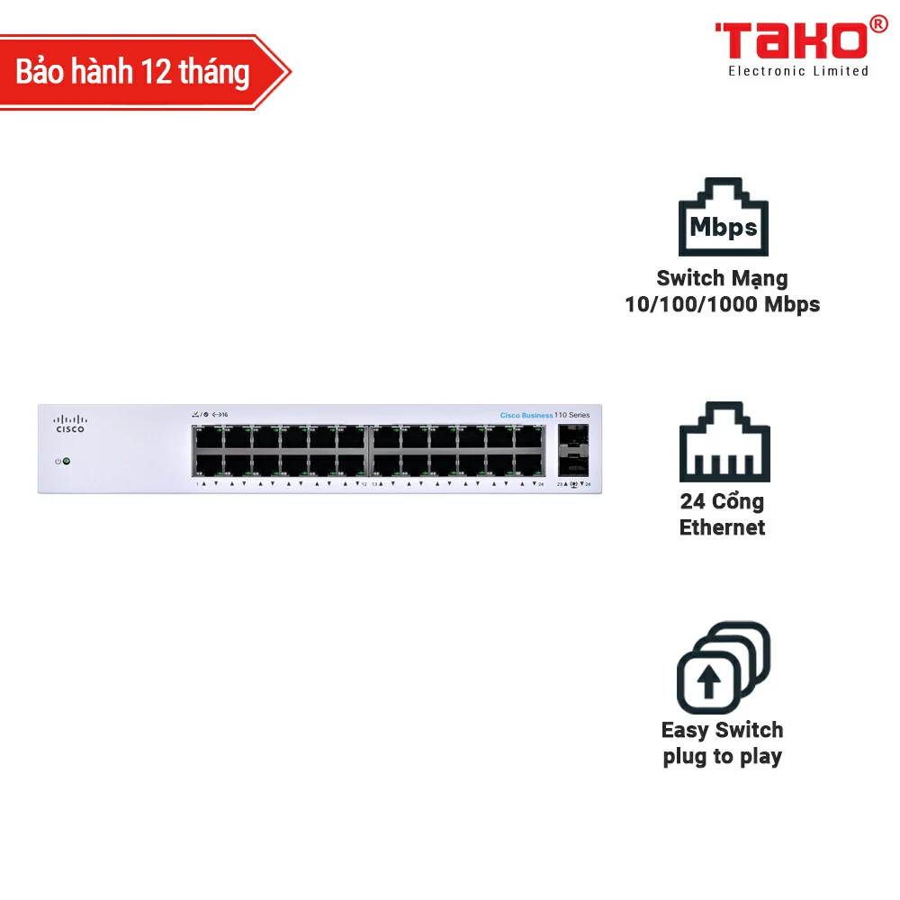 Cisco Business CBS110-24T Unmanaged Switch 24 Cổng Ethernet