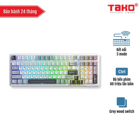 AULA F99 (8169) BÀN PHÍM CƠ GAMING 3 MODE (Phiên bản xám + trắng + xám đậm/Grey wood V3 switch)