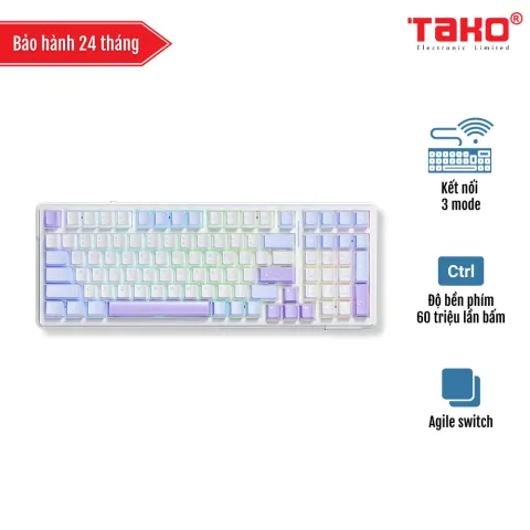 AULA F99 (8817) BÀN PHÍM CƠ GAMING 3 MODE (Phiên bản xanh dương + trắng + tím/ Grey wood V3 switch)