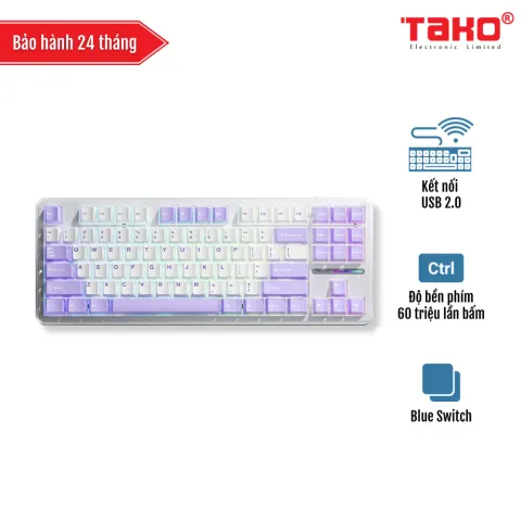 AULA F87 (2464) BÀN PHÍM CƠ GAMING CÓ DÂY (Phiên bản tím trắng/blue switch)