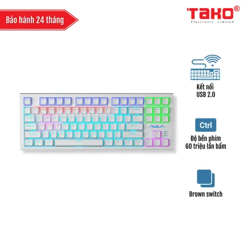 AULA F3032 (1757) BÀN PHÍM CƠ GAMING CÓ DÂY (Phiên bản màu trắng /Brown switch)