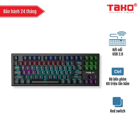 AULA F3032 (4673) BÀN PHÍM CƠ GAMING CÓ DÂY (Phiên bản màu đen/Red switch)