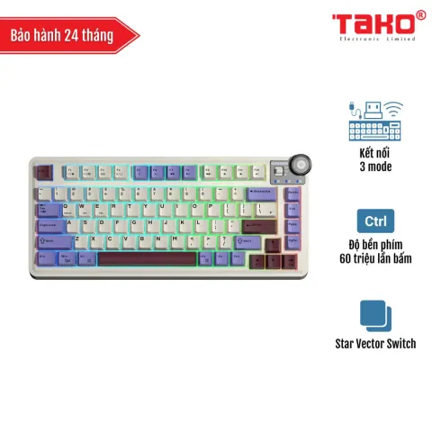 AULA  AU75 (5300) BÀN PHÍM CƠ GAMING 3 MODE (Phiên bản màu Tím+Be+Đỏ/ Star Vector Switch)
