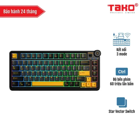 AULA  AU75 (0997) BÀN PHÍM CƠ GAMING 3 MODE (Phiên bản màu Đen+xám+cam/ Star Vector Switch)