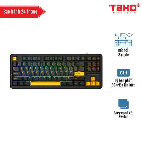 AULA F87 (8770) BÀN PHÍM CƠ GAMING 3 MODE (Phiên bản Đen+Xanh đậm+Cam/ Greywood V3 Switch)