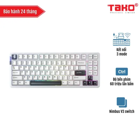 LEOBOG Hi86 (6874) BÀN PHÍM CƠ GAMING 3 MODE (Phiên bản màu Trắng đen/ Nimbus V3 switch)