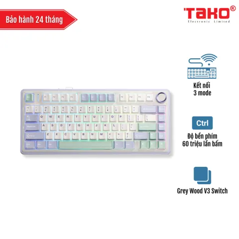 AULA F75 (8640) BÀN PHÍM CƠ GAMING 3 MODE (Phiên bản Tím nhạt + Be + Xanh lá/ Grey Wood V3 Switch)