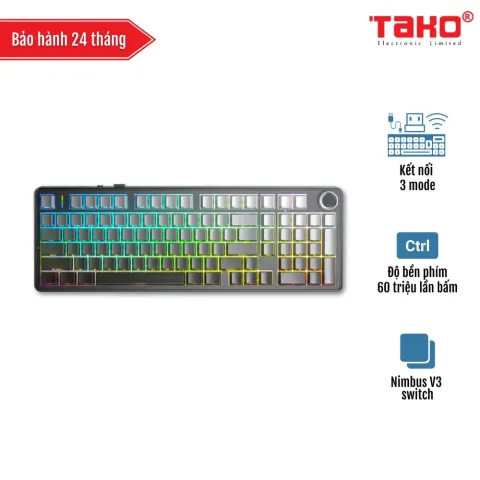 AULA F99 PRO (0881) BÀN PHÍM CƠ GAMING 3 MODE (Phiên bản Có núm xoay/ Xám + đen gradient/ Nimbus V3 switch)