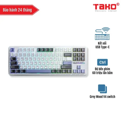 AULA F87 (2471) BÀN PHÍM CƠ GAMING CÓ DÂY (Phiên bản đen + trắng + xanh dương/Grey Wood V4 switch)