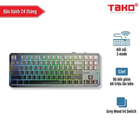 AULA F87/ F87 PRO (8909) BÀN PHÍM CƠ GAMING 3 MODE (Phiên bản Black gradient/ Grey wood V4 switch)