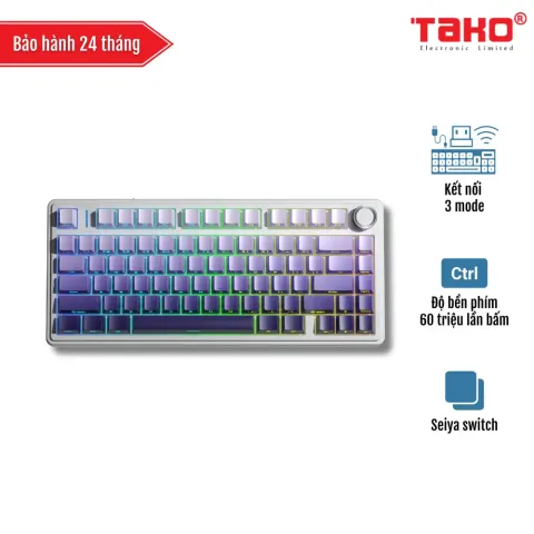 AULA F75/ F75 PRO (0652) BÀN PHÍM CƠ GAMING 3 MODE (Phiên bản Trắng + tím gradient – Seiya/ Star Vector switch)