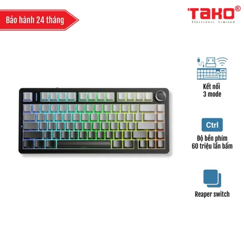 AULA F75 (E9913) BÀN PHÍM CƠ GAMING 3 MODE (Phiên bản Xám+đen gradient/Reaper switch)