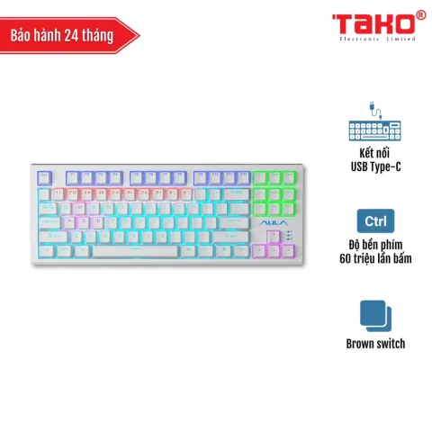 AULA F3032 (1399) BÀN PHÍM CƠ GAMING CÓ DÂY (Phiên bản màu trắng /Brown switch/Hotswap)