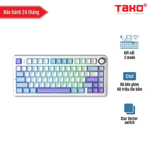 AULA F75 (0638) BÀN PHÍM CƠ GAMING 3 MODE (Phiên bản Xanh dương+trắng+tím/ Star Vector switch)