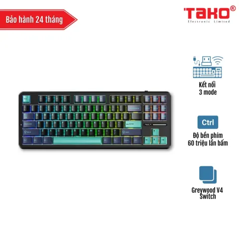 AULA F87/ F87 PRO (8510) BÀN PHÍM CƠ GAMING 3 MODE (Phiên bản Xanh đậm+đen+xanh cổ vịt/ Greywood V4 switch)