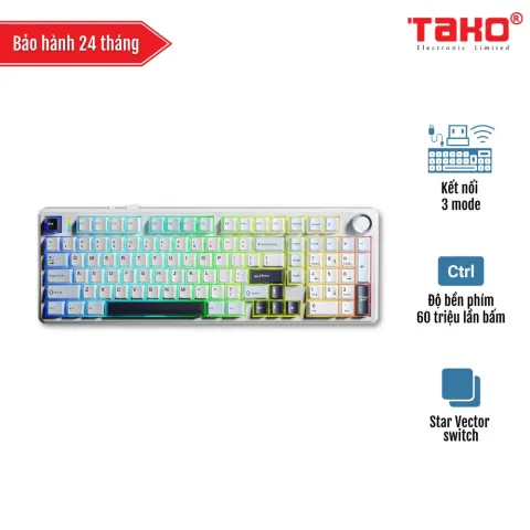 AULA F99 PRO (0898) BÀN PHÍM CƠ GAMING 3 MODE (Phiên bản Có núm xoay/ Xanh dương+trắng+tím đậm/ Star Vector switch)