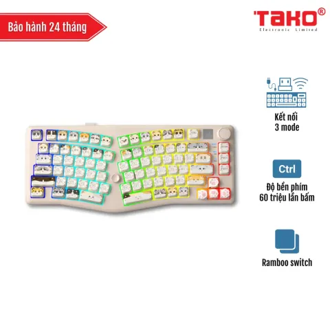 LEOBOG ALICE A75 (6591) BÀN PHÍM CƠ GAMING 3 MODE (Phiên bản Moon Cat trắng/ Ramboo switch)
