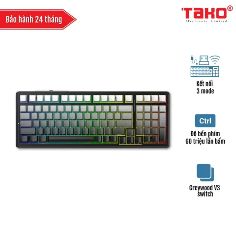 AULA F99/ F99 PRO (8763) BÀN PHÍM CƠ GAMING 3 MODE (Phiên bản Không núm xoay/ Xám + đen gradient/ Greywood V3 switch)