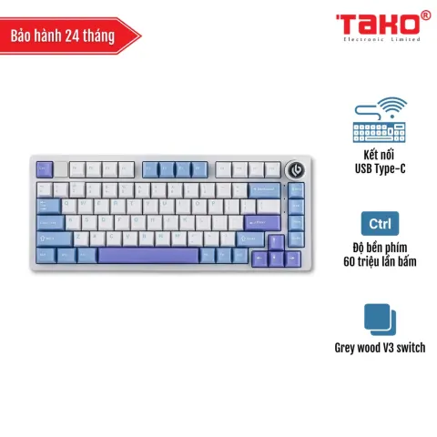 LEOBOG Hi75 (8960) BÀN PHÍM CƠ GAMING CÓ DÂY (Phiên bản Xanh dương + trắng + tím/ Grey wood V3 switch)