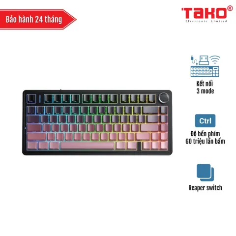 AULA F75 (3164) BÀN PHÍM CƠ GAMING 3 MODE (Phiên bản Đen + hồng gradient/Reaper switch)