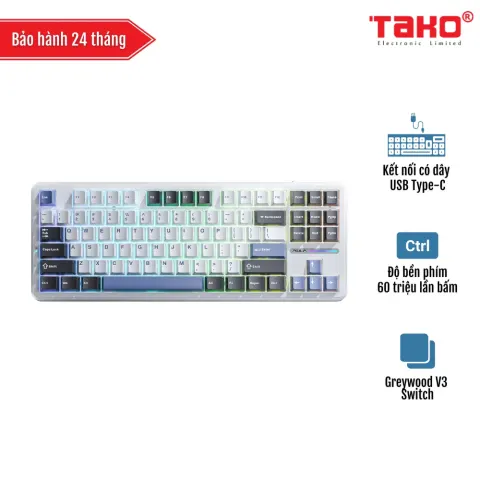 AULA F87 (2471) BÀN PHÍM CƠ GAMING CÓ DÂY (Phiên bản Đen + trắng + xanh dương/ Greywood V3 Switch)