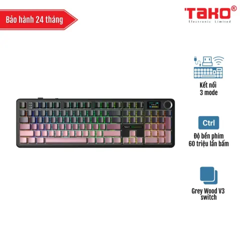 AULA F108 PRO (1301) BÀN PHÍM CƠ GAMING 3 MODE (Phiên bản Đen + hồng gradient/ Grey Wood V3 switch)