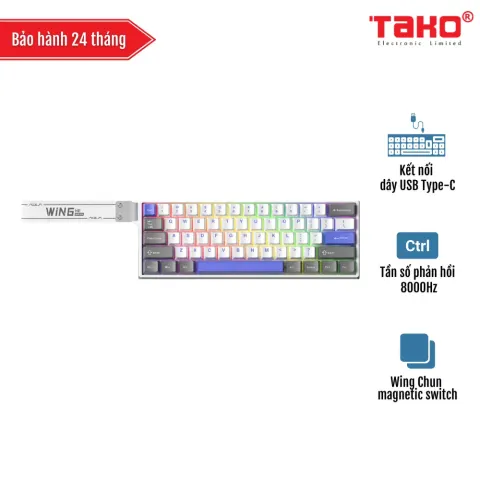 AULA WIN60HE MAX (4043) BÀN PHÍM CƠ GAMING CÓ DÂY (Phiên bản Xám + trắng + xanh dương/ Wing Chun Magnetic switch – Rapid trigger)