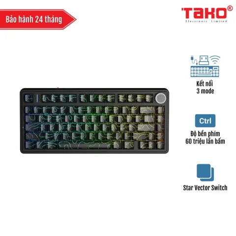 AULA F75 (1424) BÀN PHÍM CƠ GAMING 3 MODE (Phiên bản 3 mode/ Đen contour/ Star Vector Switch)