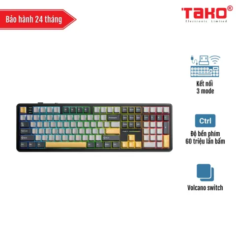 AULA F108 (1271) BÀN PHÍM CƠ GAMING 3 MODE (Phiên bản Đen+ Xám + Vàng/ Volcano switch)