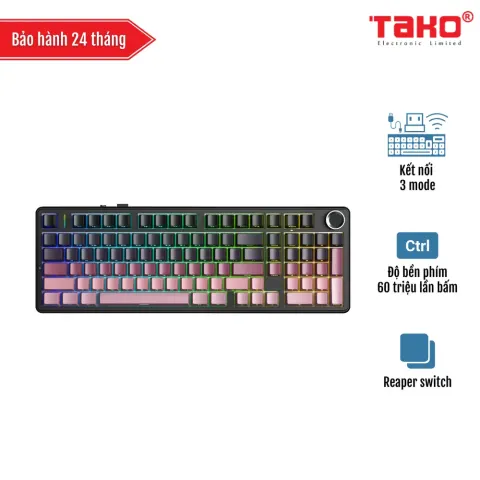 AULA F99 PRO (3171) BÀN PHÍM CƠ GAMING 3 MODE (Phiên bản Có núm xoay/ Đen + hồng gradient/ Reaper switch)