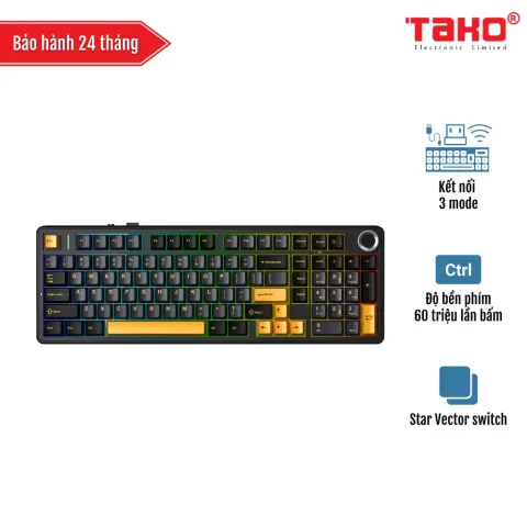 AULA F99 PRO (1219) BÀN PHÍM CƠ GAMING 3 MODE (Phiên bản Có núm xoay/ Đen + xanh đậm + cam/ Star Vector switch)