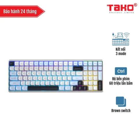 AULA S100 PRO (5755) BÀN PHÍM CƠ GAMING 3 MODE (Phiên bản Xanh dương+trắng+tím đậm/ Brown switch)