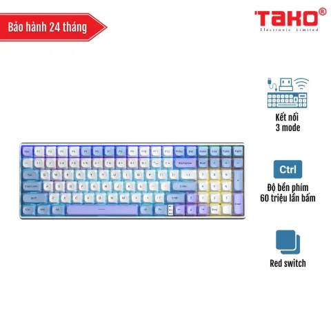 AULA S100 PRO (5762) BÀN PHÍM CƠ GAMING 3 MODE (Phiên bản Xanh dương+trắng+tím/ Red switch)