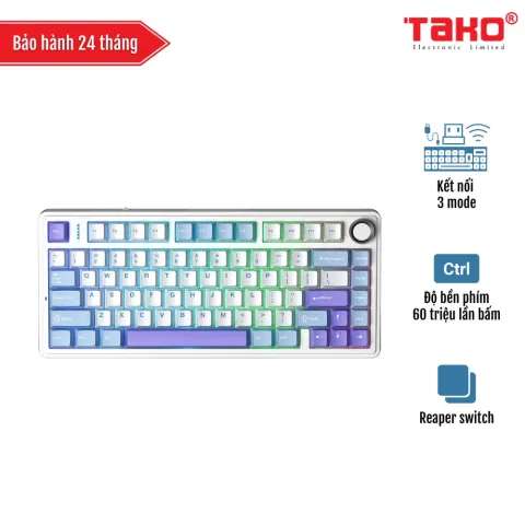 AULA F75 (1479) BÀN PHÍM CƠ GAMING 3 MODE (Phiên bản Xanh dương + trắng + tím/ Reaper switch)