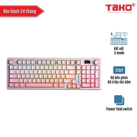 AULA S98 PRO (1929) BÀN PHÍM CƠ GAMING 3 MODE (Phiên bản Hồng gradient, Flower field switch/ Pin 5000mAh)