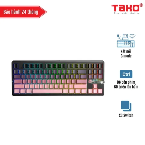 AULA F87 PRO V2 (2643) BÀN PHÍM CƠ GAMING 3 MODE (Phiên bản Đen hồng gradient/ X3 Switch)