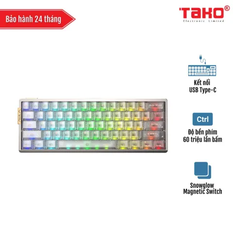 AULA AG60 (4470) BÀN PHÍM CƠ GAMING CÓ DÂY (Phiên bản màu Bạc/Snowglow Magnetic Switch – Rapid trigger)