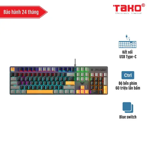 AULA S500 (4548) BÀN PHÍM CƠ GAMING CÓ DÂY (Phiên bản Xám + đen + vàng/ Blue switch)