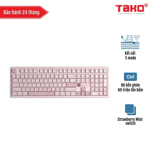 AULA F108PRO V2 (6627) BÀN PHÍM CƠ GAMING 3 MODE (Phiên bản màu Hồng/ Strawberry Mint switch)