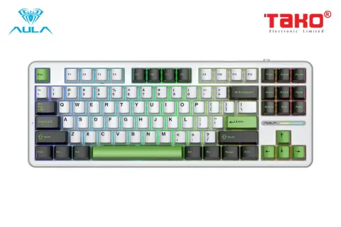 AULA F87 BÀN PHÍM CƠ GAMING 3 MODE (Phiên bản đen + trắng + xanh lá/ Grey Wood V3 Switch) 6