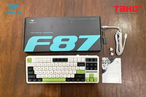 AULA F87 BÀN PHÍM CƠ GAMING 3 MODE (Phiên bản đen + trắng + xanh lá/ Grey Wood V3 Switch) 1