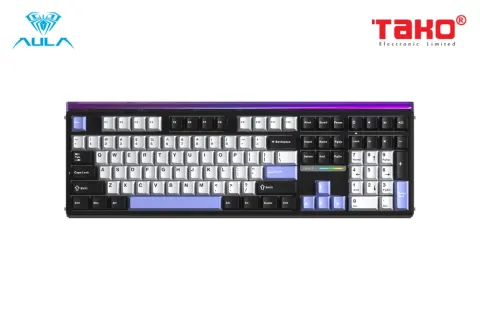 AULA H108 (2322) BÀN PHÍM CƠ GAMING 3 MODE (Phiên bản màu Đen+trắng+tím/ Silent Cotton Candy Switch) 1
