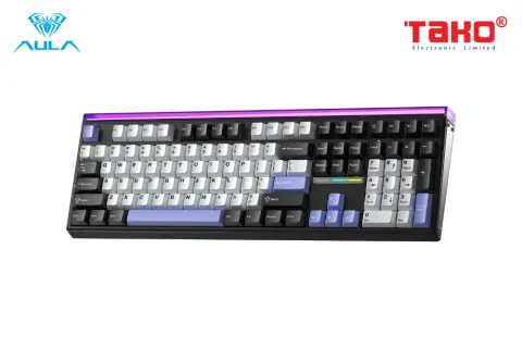AULA H108 (2322) BÀN PHÍM CƠ GAMING 3 MODE (Phiên bản màu Đen+trắng+tím/ Silent Cotton Candy Switch) 3
