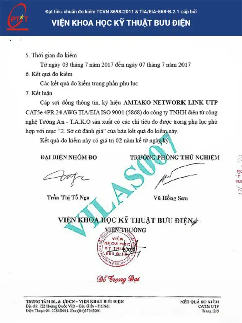 Chứng Nhận Đo Kiểm Định Cáp