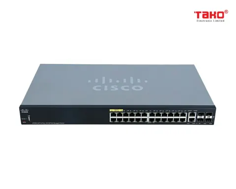 Cisco SF350-24P Managed Switch | 24 10/100 PoE Ports | 185W Ports | 4 Gigabit Ethernet (GbE) Combo SFP 1