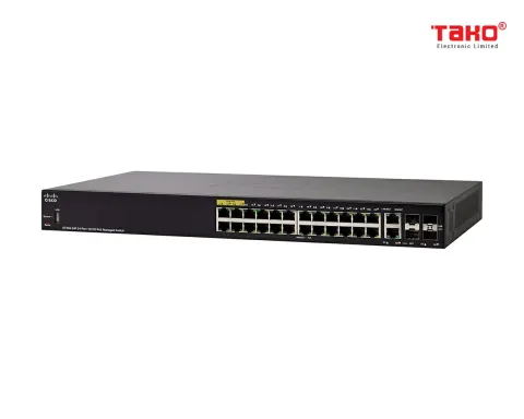Cisco SF350-24P Managed Switch | 24 10/100 PoE Ports | 185W Ports | 4 Gigabit Ethernet (GbE) Combo SFP 2