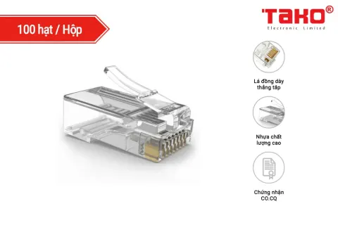 Đầu mạng RJ45 cat5e AMTAKO 53P, hạt nhựa trong suốt 1