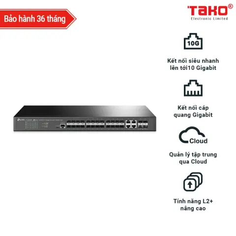 TL-SG3428XF Switch quản lý 24 cổng SFP L2+ JetStream với 4 khe cắm 10GE SFP+