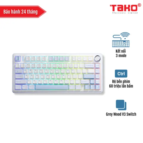 AULA F75 (8633) BÀN PHÍM CƠ GAMING 3 MODE (Phiên bản Xanh nhạt + Trắng + Xanh đậm/ Grey Wood V3 Switch)